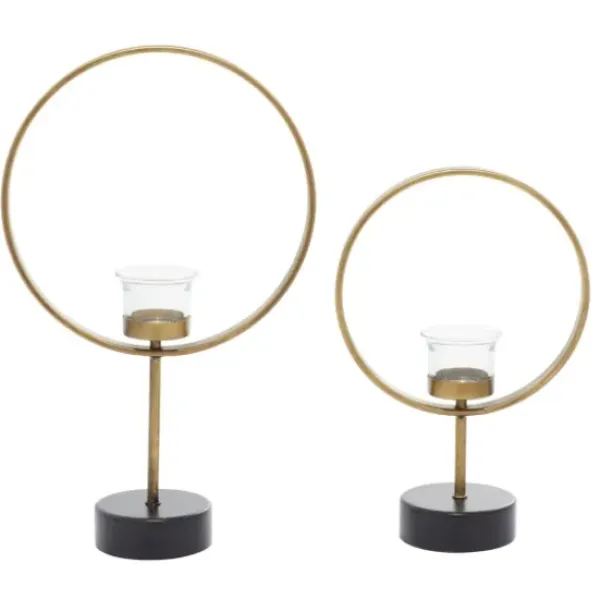 Candle Holders-Kirkland's Home Golden Halo 2-Pc. Candle Holder Set Gold/Black