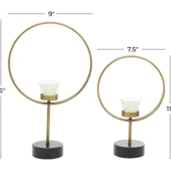 Candle Holders-Kirkland's Home Golden Halo 2-Pc. Candle Holder Set Gold/Black