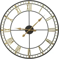 Clocks-Kirkland's Home Golden Open Face Industrial Wall Clock