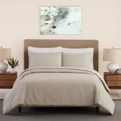 Duvets-Kirkland's Home Golden Shore Textured 3-Pc. Queen Duvet Set Tan