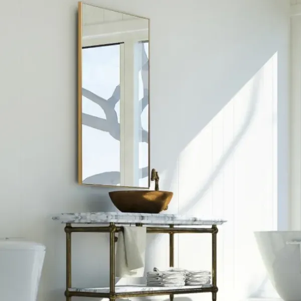 Framed Mirrors-Kirkland's Home Golden Simple Rectangular Frame Wall Mirror