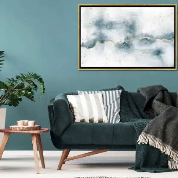 Framed Art-Kirkland's Home Golden Thread Abstract Canvas Framed Art White/Gray/Gold