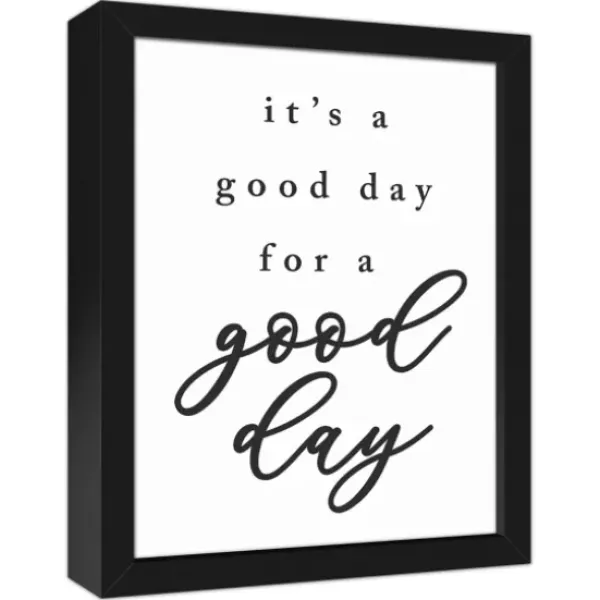 Wall Quotes & Signs-Kirkland's Home Good Day For A Good Day Framed Canvas Wall Plaque White/Black