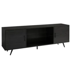 Tv Stands & Media Consoles-Kirkland's Home Graphite 2-Door Glass Shelf Media Cabinet Black
