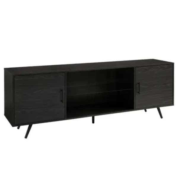 Tv Stands & Media Consoles-Kirkland's Home Graphite 2-Door Glass Shelf Media Cabinet Black