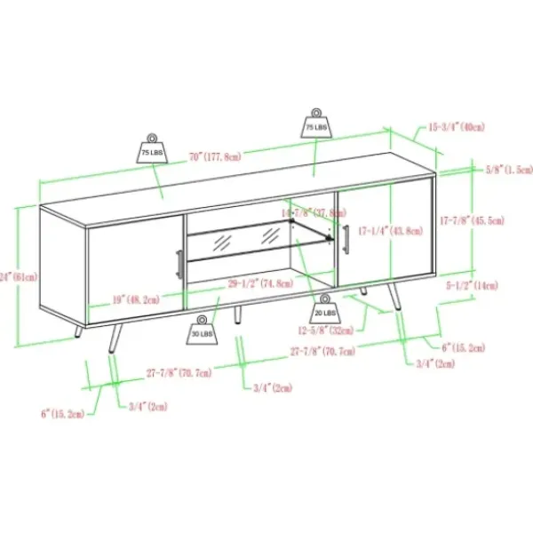 Tv Stands & Media Consoles-Kirkland's Home Graphite 2-Door Glass Shelf Media Cabinet Black