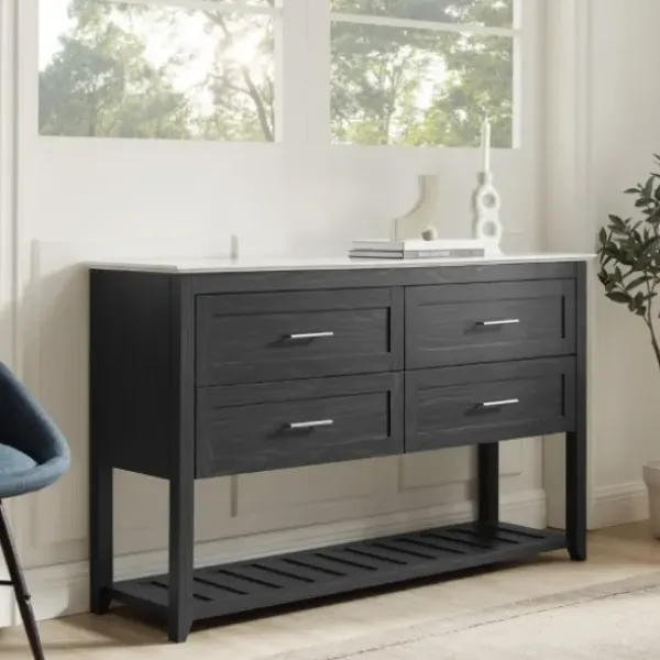 Cabinets & Sideboards-Kirkland's Home Graphite Wood Storage Buffet With Faux Marble Top Gray/White