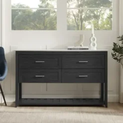Cabinets & Sideboards-Kirkland's Home Graphite Wood Storage Buffet With Faux Marble Top Gray/White