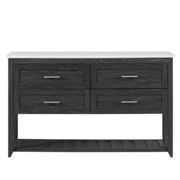 Cabinets & Sideboards-Kirkland's Home Graphite Wood Storage Buffet With Faux Marble Top Gray/White