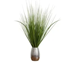 Arrangements & Greenery-Kirkland's Home Grass Arrangement In Crackled Silver Pot Green/Silver