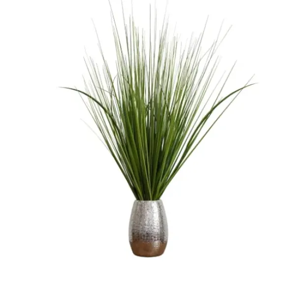 Arrangements & Greenery-Kirkland's Home Grass Arrangement In Crackled Silver Pot Green/Silver