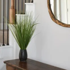 Arrangements & Greenery-Kirkland's Home Grass Arrangement In Crackled Black Pot Green/Black