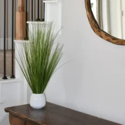 Arrangements & Greenery-Kirkland's Home Grass Arrangement In White Ribbed Pot Green/White