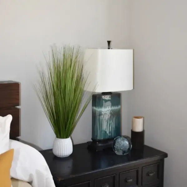 Arrangements & Greenery-Kirkland's Home Grass Arrangement In White Ribbed Pot Green/White
