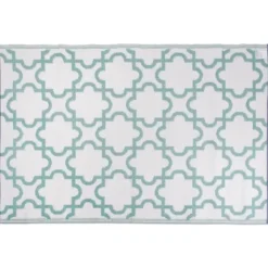 Outdoor Rugs-Kirkland's Home Gray And Aqua Palm Leaves Outdoor Area Rug, 5X7 Gray/Blue