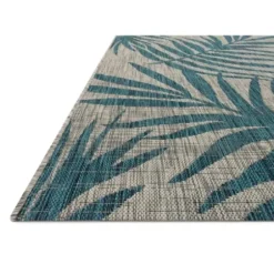 Outdoor Rugs-Kirkland's Home Gray And Aqua Palm Leaves Outdoor Area Rug, 7X10 Gray/Blue