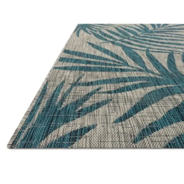 Outdoor Rugs-Kirkland's Home Gray And Aqua Palm Leaves Outdoor Area Rug, 7X10 Gray/Blue