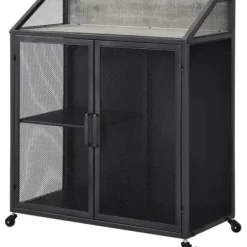 Kitchen Islands & Bar Carts-Kirkland's Home Gray And Black Mesh 2-Door Bar Cart