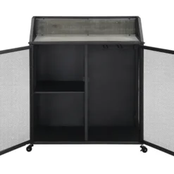 Kitchen Islands & Bar Carts-Kirkland's Home Gray And Black Mesh 2-Door Bar Cart