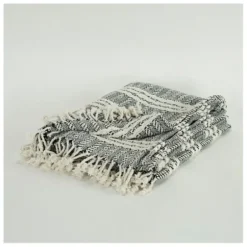 Blankets & Throws-Kirkland's Home Gray And Ivory Striped Cotton Throw Gray/Ivory