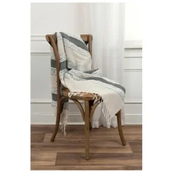Blankets & Throws-Kirkland's Home Gray And Natural Colorblock Chevron Throw Gray/Tan