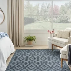 Outdoor Rugs-Kirkland's Home Gray And Navy Falling Ferns Outdoor Area Rug, 5X7 Gray/Blue