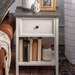 Accent & End Tables-Kirkland's Home Gray And Wash Reclaimed Wood Accent Table White