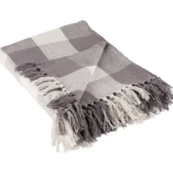 Blankets & Throws-Kirkland's Home Gray And White Buffalo Check Woven Fringe Throw Gray/White