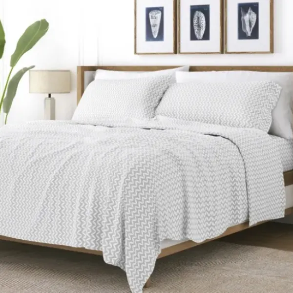 Bed Sheets-Kirkland's Home Gray And White Chevron 3-Pc. Twin Sheet Set Gray/White