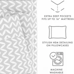 Bed Sheets-Kirkland's Home Gray And White Chevron 3-Pc. Twin Sheet Set Gray/White
