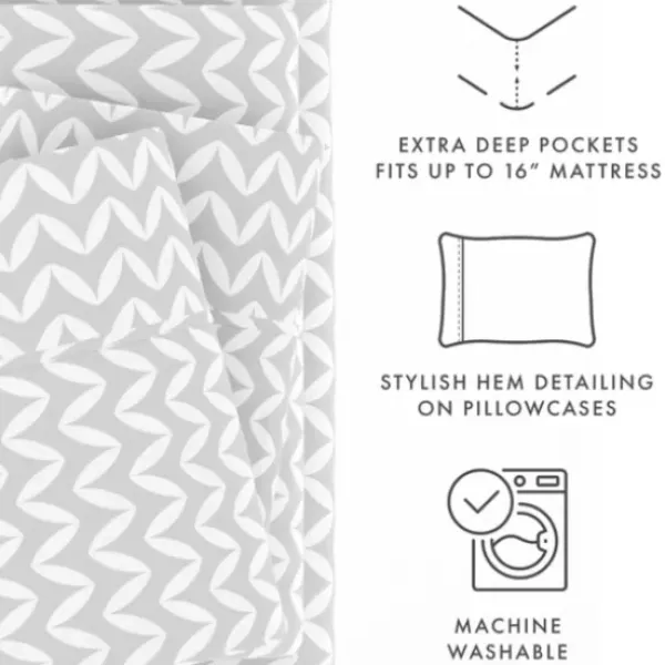 Bed Sheets-Kirkland's Home Gray And White Chevron 3-Pc. Twin Sheet Set Gray/White