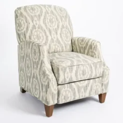 Accent Chairs-Kirkland's Home Gray And White Damask Upholstered Recliner Gray/White