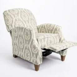 Accent Chairs-Kirkland's Home Gray And White Damask Upholstered Recliner Gray/White