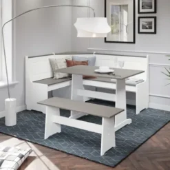 Dining Sets-Kirkland's Home Gray And White 3-Pc. Dining Nook Set