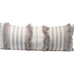 Pillows-Kirkland's Home Gray And White Striped Fringe Lumbar Pillow Gray/White