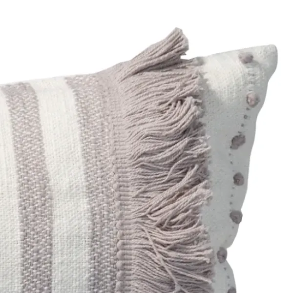 Pillows-Kirkland's Home Gray And White Striped Fringe Lumbar Pillow Gray/White