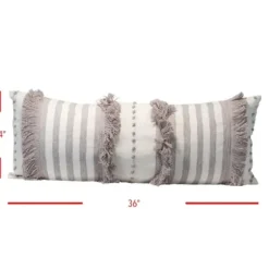 Pillows-Kirkland's Home Gray And White Striped Fringe Lumbar Pillow Gray/White
