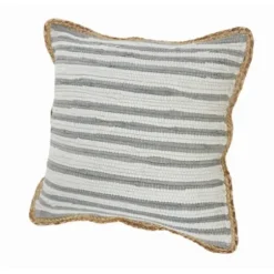 Pillows-Kirkland's Home Gray And White Stripped Jute Border Accent Pillow Gray/White/Tan