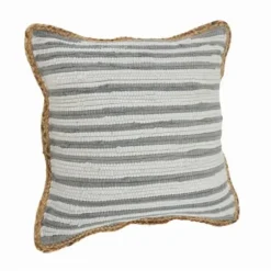 Pillows-Kirkland's Home Gray And White Stripped Jute Border Accent Pillow Gray/White/Tan
