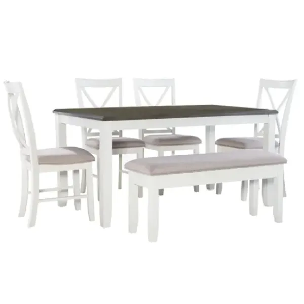 Dining Sets-Kirkland's Home Gray And White Upholstered Wood 6-Pc. Dining Set Gray/White