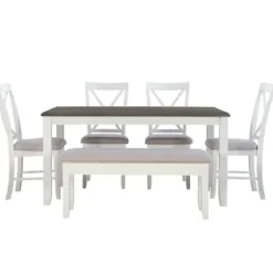 Dining Sets-Kirkland's Home Gray And White Upholstered Wood 6-Pc. Dining Set Gray/White