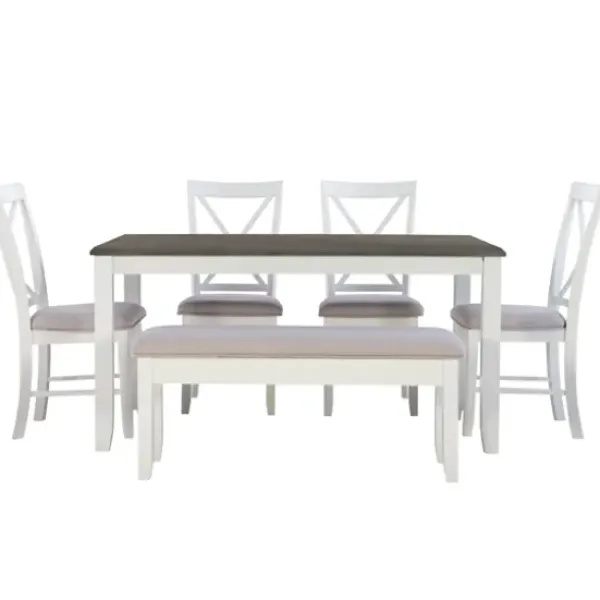 Dining Sets-Kirkland's Home Gray And White Upholstered Wood 6-Pc. Dining Set Gray/White