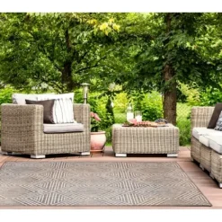 Outdoor Rugs-Kirkland's Home Gray Auckland Trellis Outdoor Area Rug, 6X9 Gray/Blue