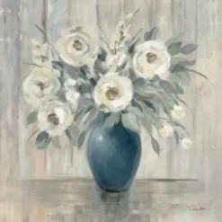 Canvas Art-Kirkland's Home Gray Barn Floral Framed Canvas Art Print Gray/Blue