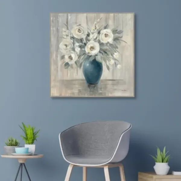 Canvas Art-Kirkland's Home Gray Barn Floral Framed Canvas Art Print Gray/Blue