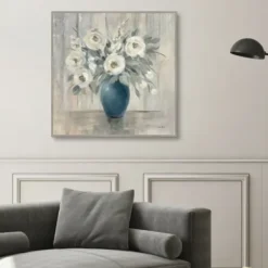 Canvas Art-Kirkland's Home Gray Barn Floral Framed Canvas Art Print Gray/Blue