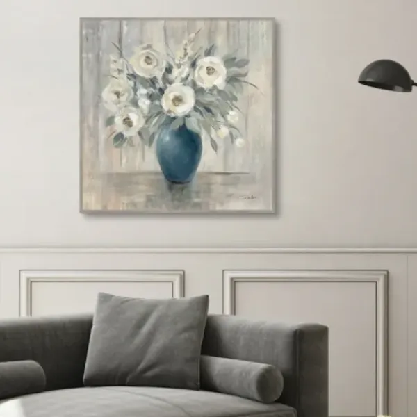 Canvas Art-Kirkland's Home Gray Barn Floral Framed Canvas Art Print Gray/Blue