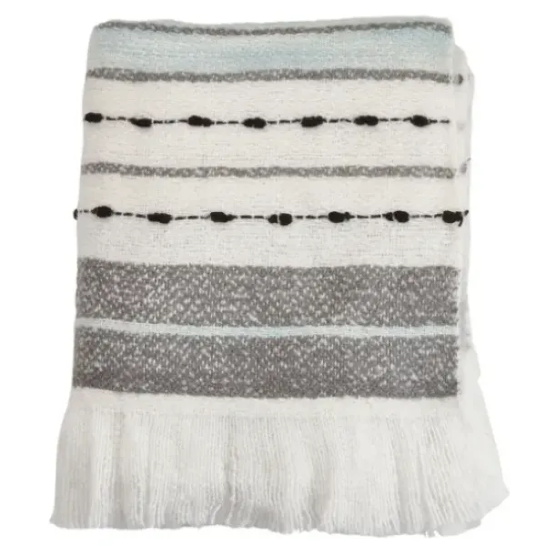 Blankets & Throws-Kirkland's Home Gray Blue Multi Stripe Throw Blanket White