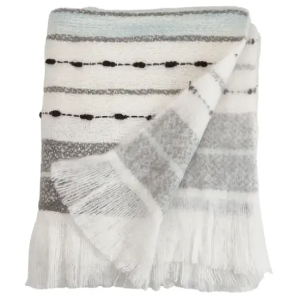 Blankets & Throws-Kirkland's Home Gray Blue Multi Stripe Throw Blanket White