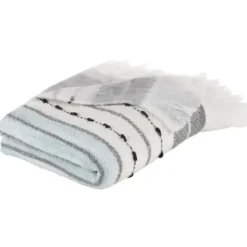 Blankets & Throws-Kirkland's Home Gray Blue Multi Stripe Throw Blanket White